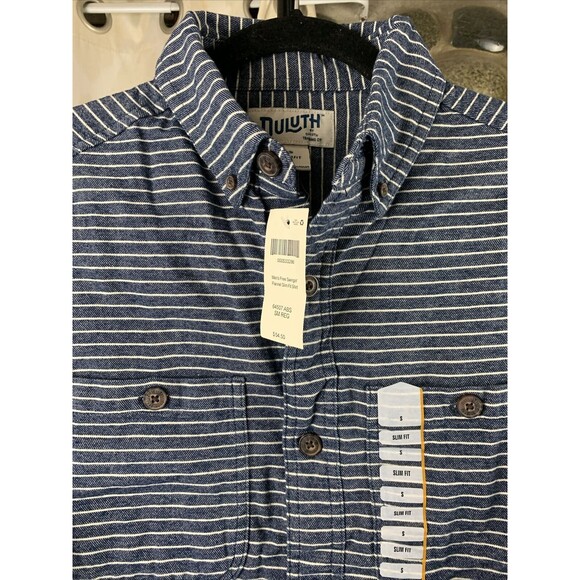 Duluth Trading Mens Small Free Swingin Striped Flannel Slim Fit Button Down - Picture 3 of 8